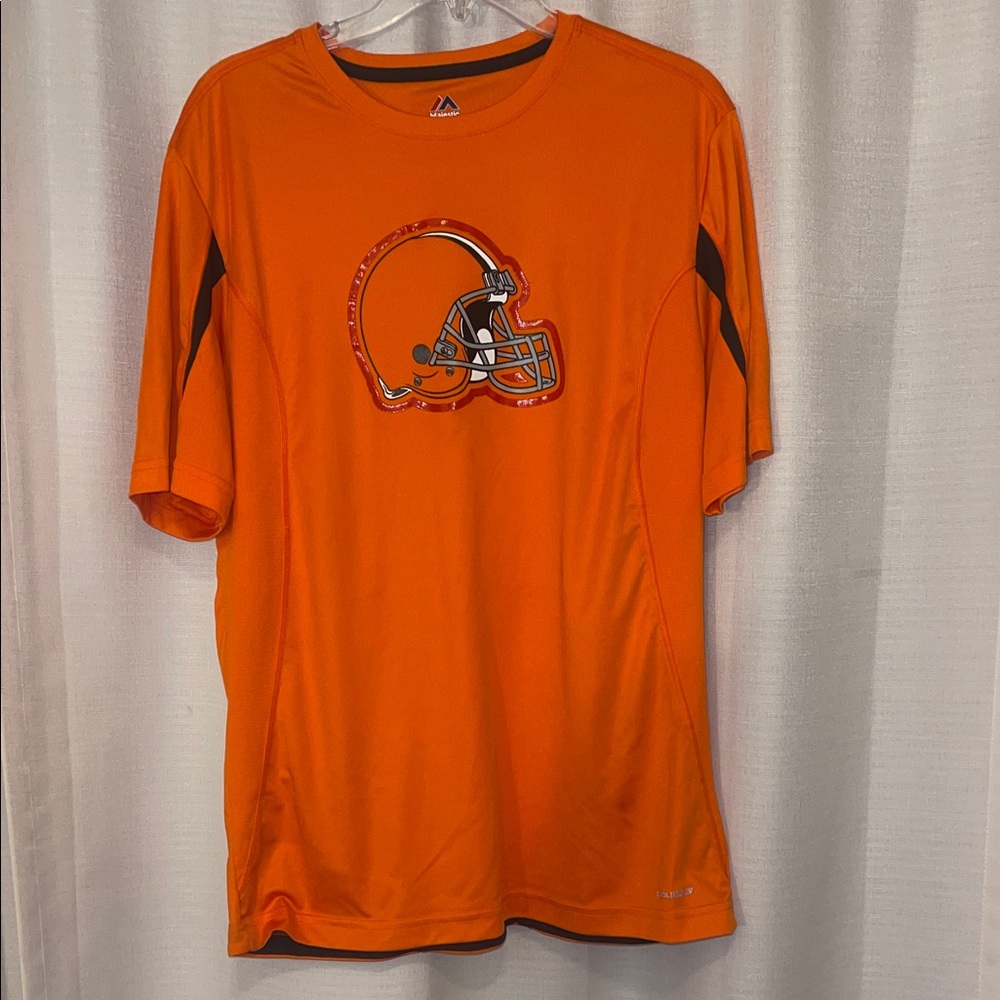 Majestic Orange Sports Tee with Helmet Design